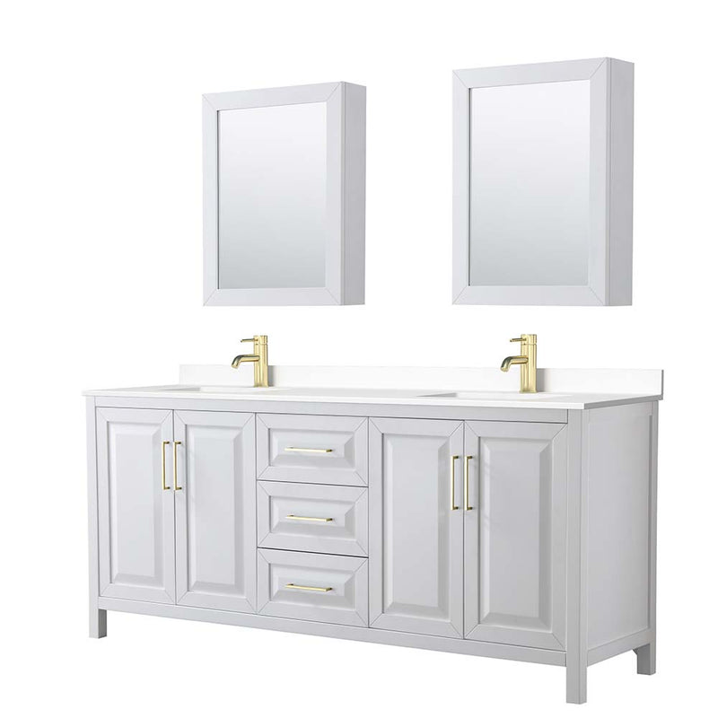 Daria 80 Inch Double Bathroom Vanity in White - Brushed Gold Trim - 61
