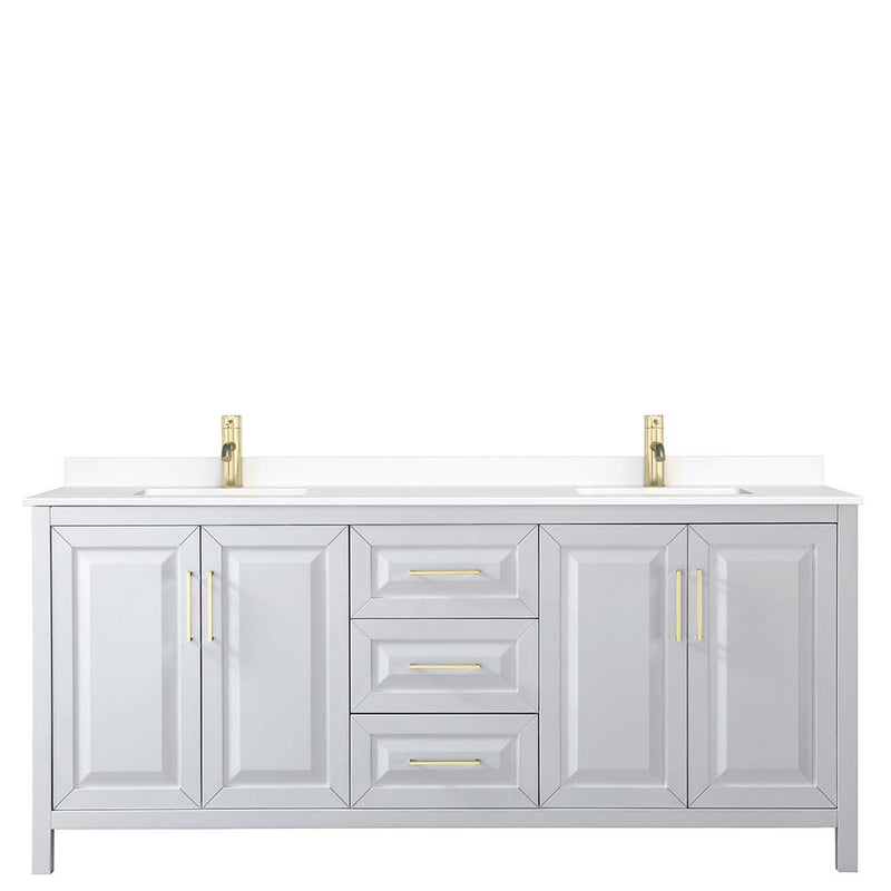 Daria 80 Inch Double Bathroom Vanity in White - Brushed Gold Trim - 49
