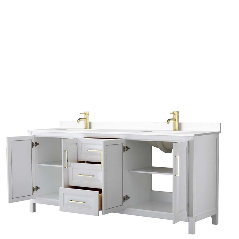 Daria 80 Inch Double Bathroom Vanity in White - Brushed Gold Trim - 48