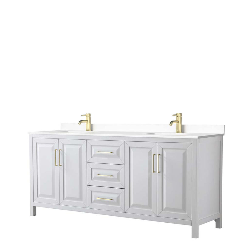 Daria 80 Inch Double Bathroom Vanity in White - Brushed Gold Trim - 47