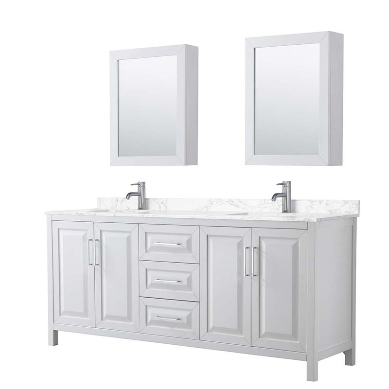 Daria 80 Inch Double Bathroom Vanity in White - Polished Chrome Trim - 24