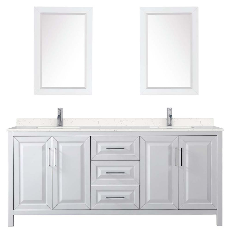 Daria 80 Inch Double Bathroom Vanity in White - Polished Chrome Trim - 36