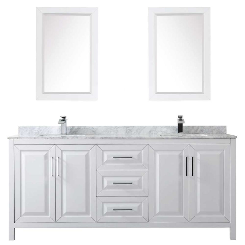 Daria 80 Inch Double Bathroom Vanity in White - Polished Chrome Trim - 56