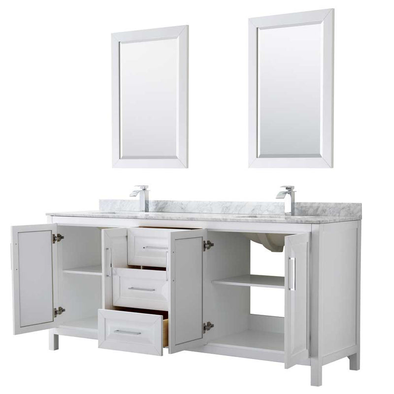 Daria 80 Inch Double Bathroom Vanity in White - Polished Chrome Trim - 55