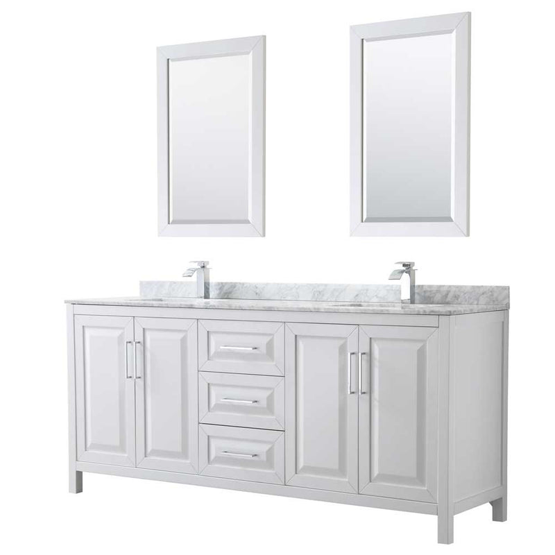 Daria 80 Inch Double Bathroom Vanity in White - Polished Chrome Trim - 54