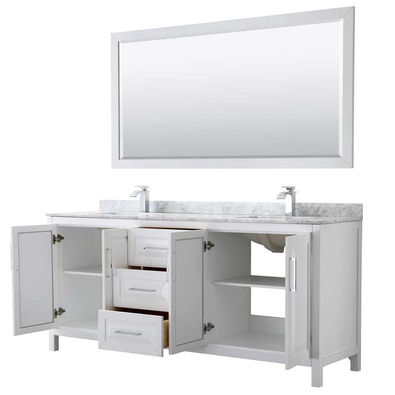 Daria 80 Inch Double Bathroom Vanity in White - Polished Chrome Trim - 60