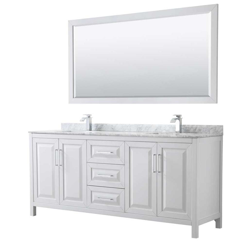 Daria 80 Inch Double Bathroom Vanity in White - Polished Chrome Trim - 59