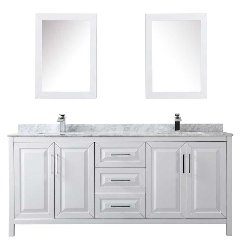 Daria 80 Inch Double Bathroom Vanity in White - Polished Chrome Trim - 66