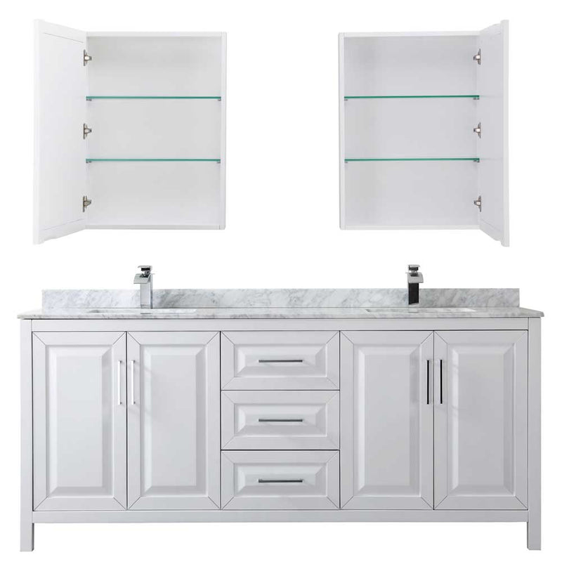 Daria 80 Inch Double Bathroom Vanity in White - Polished Chrome Trim - 67