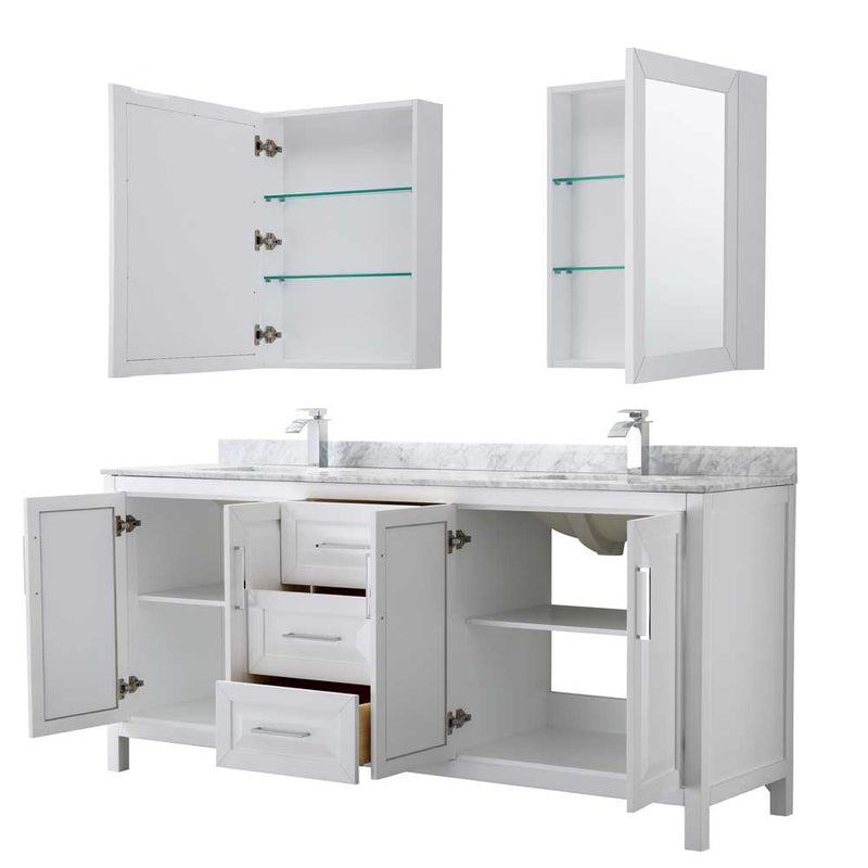 Daria 80 Inch Double Bathroom Vanity in White - Polished Chrome Trim - 65
