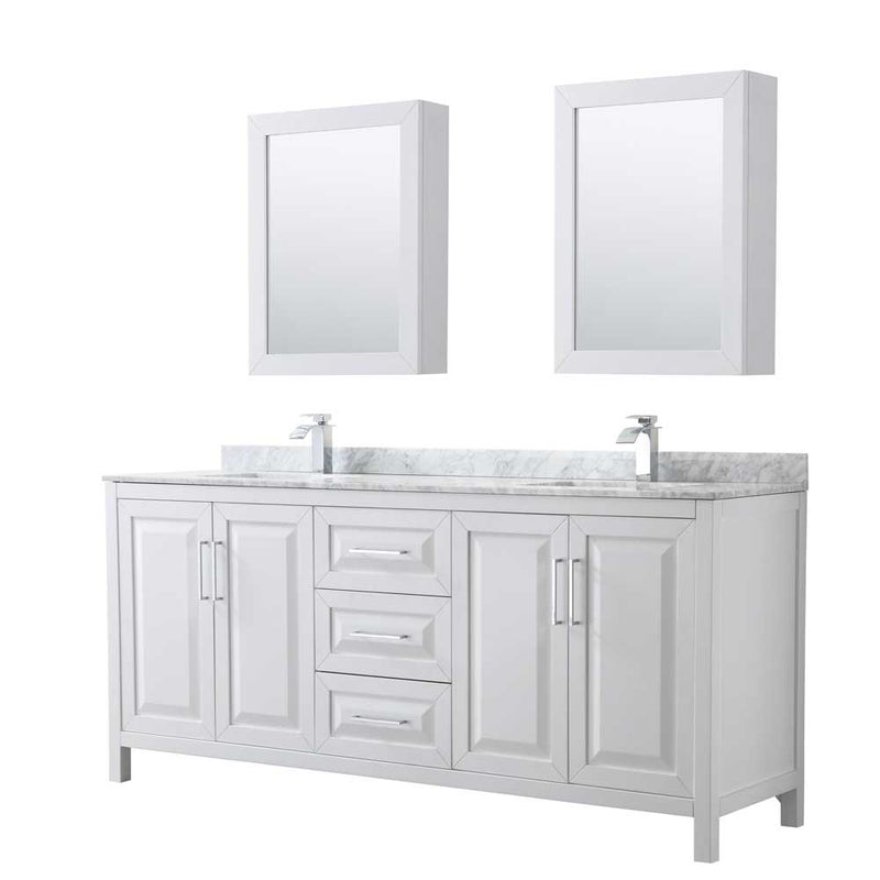 Daria 80 Inch Double Bathroom Vanity in White - Polished Chrome Trim - 64