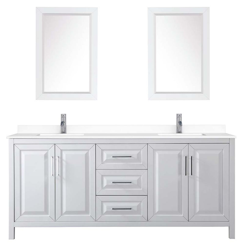 Daria 80 Inch Double Bathroom Vanity in White - Polished Chrome Trim - 78
