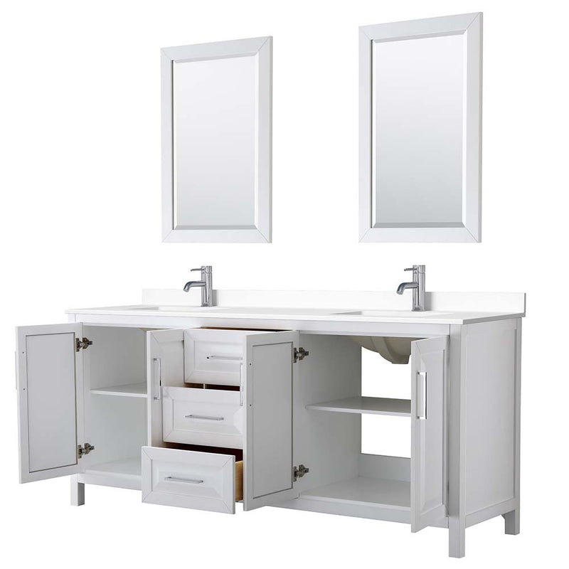 Daria 80 Inch Double Bathroom Vanity in White - Polished Chrome Trim - 77