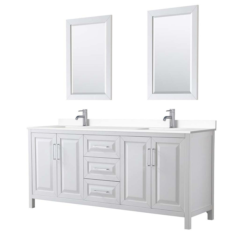 Daria 80 Inch Double Bathroom Vanity in White - Polished Chrome Trim - 76