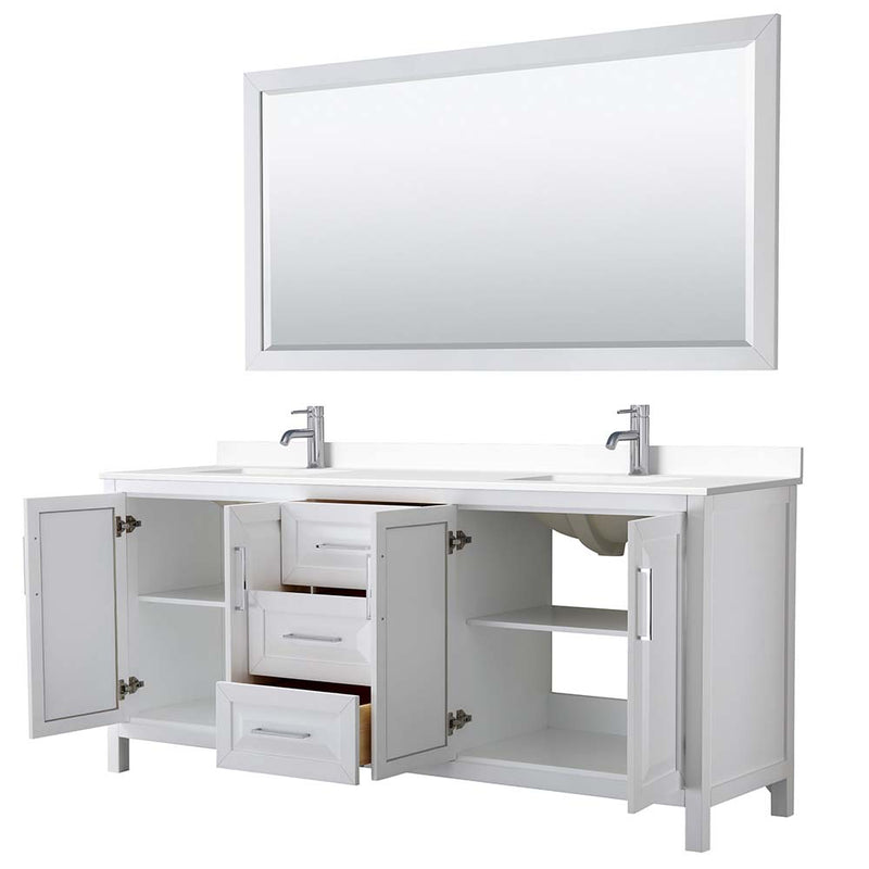 Daria 80 Inch Double Bathroom Vanity in White - Polished Chrome Trim - 82