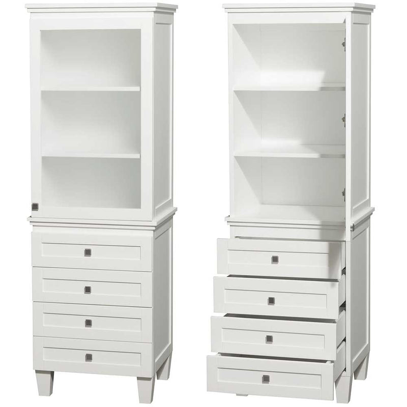 Acclaim Bathroom Linen Tower in White with Shelved Cabinet Storage and 4 Drawers - 3
