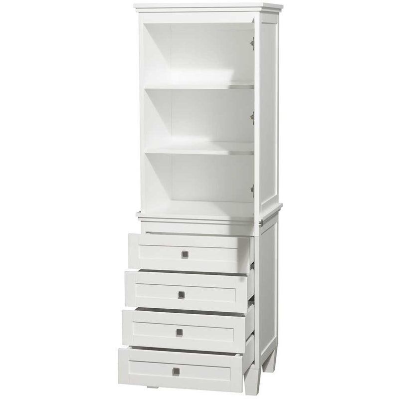 Acclaim Bathroom Linen Tower in White with Shelved Cabinet Storage and 4 Drawers - 2