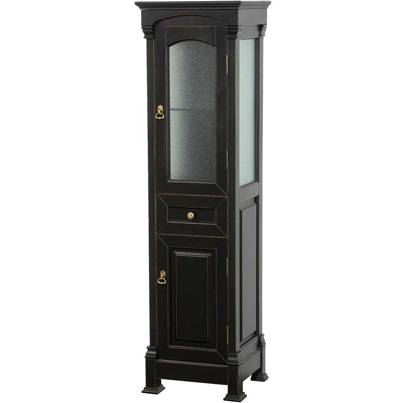 Andover Bathroom Linen Tower with Cabinet Storage in Black