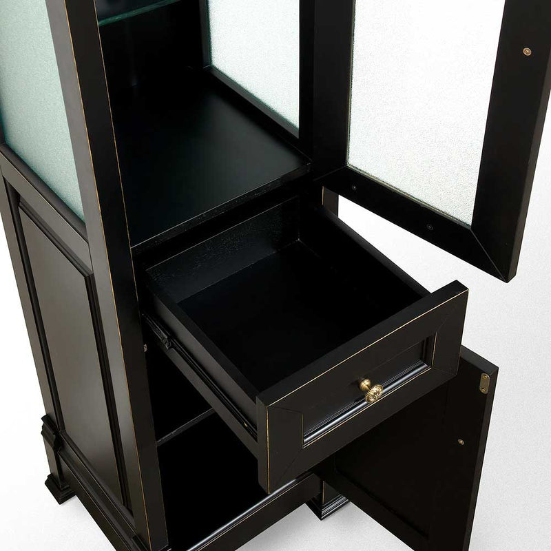 Andover Bathroom Linen Tower with Cabinet Storage in Black - 3