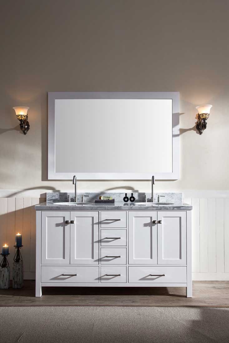 Ariel Cambridge 61" Double Sink Vanity Set in White