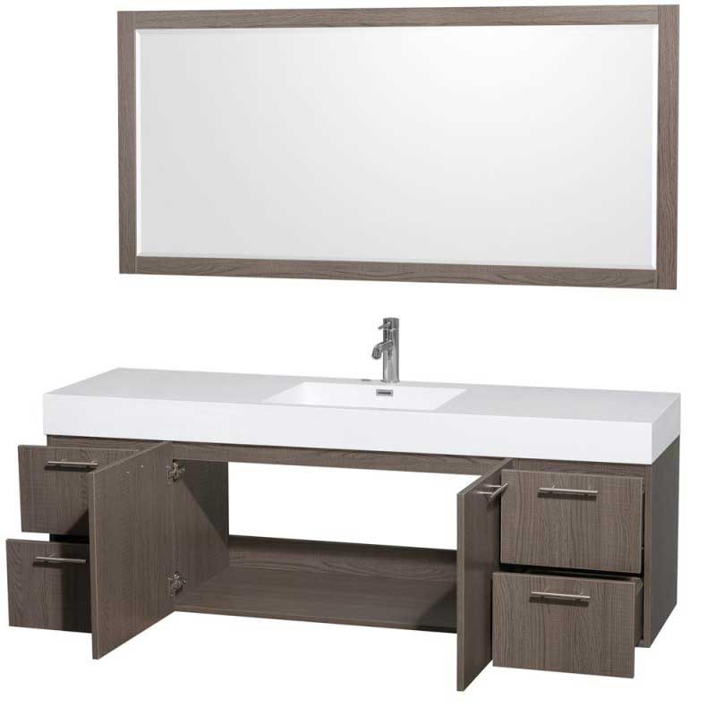 Wyndham Collection Amare 72" Single Bathroom Vanity in Gray Oak, Acrylic-Resin Countertop, Integrated Sink, and 70" Mirror WCR410072SGOARINTM70 2