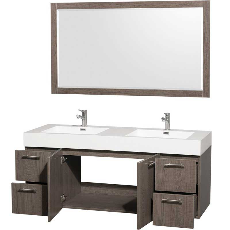 Wyndham Collection Amare 60" Wall-Mounted Double Bathroom Vanity Set with Integrated Sinks - Gray Oak WC-R4100-60-VAN-GRO-- 2