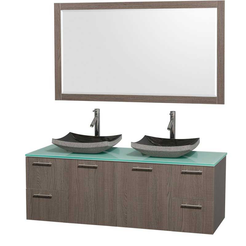 Wyndham Collection Amare 60" Wall-Mounted Double Bathroom Vanity Set with Vessel Sinks - Gray Oak WC-R4100-60-GROAK-DBL 3