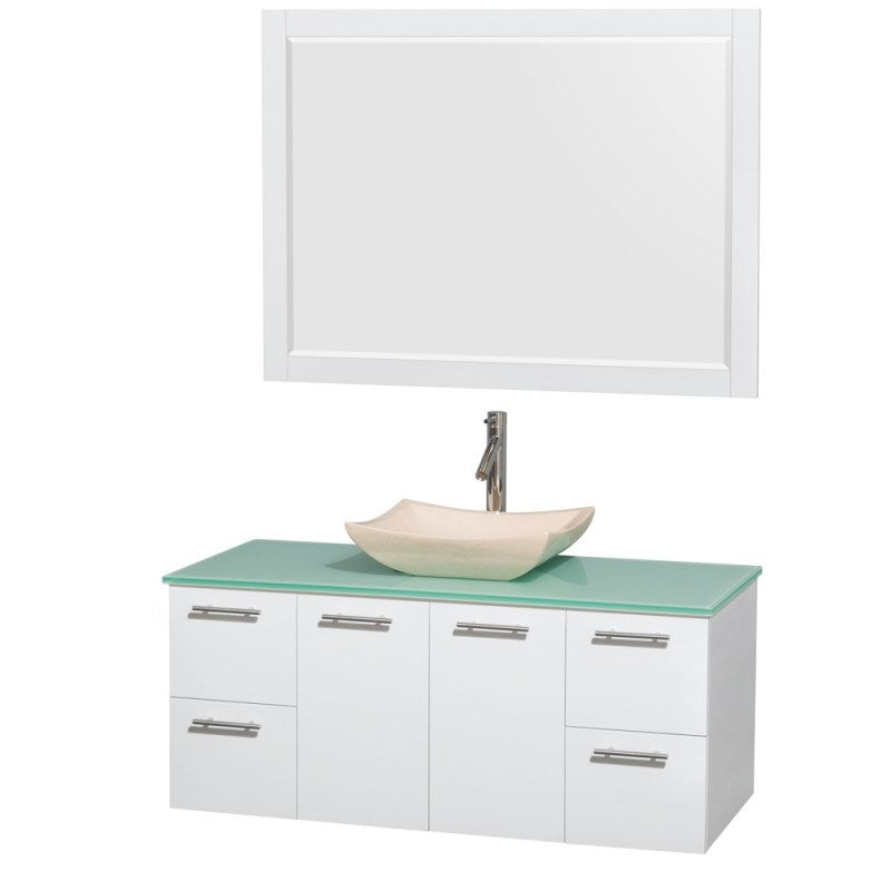 Wyndham Collection Amare 48" Wall-Mounted Bathroom Vanity Set with Vessel Sink - Glossy White WC-R4100-48-WHT 6