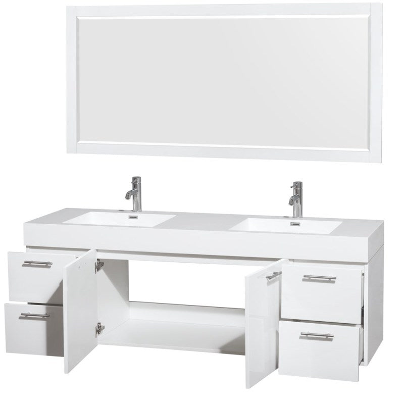 Wyndham Collection Amare 72" Double Bathroom Vanity in Glossy White, Acrylic Resin Countertop, Integrated Sinks, and 70" Mirror WCR410072DGWARINTM70 2