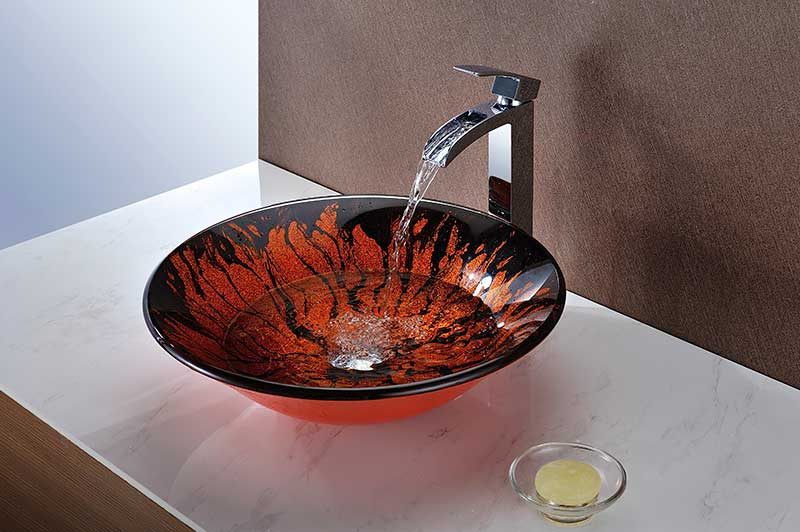 Anzzi Ore Series Deco-Glass Vessel Sink in Lustrous Red and Black LS-AZ8109 8