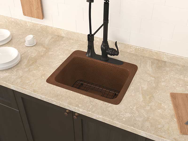 Anzzi Galley Drop-in Handmade Copper 18 in. 1-Hole Single Bowl Kitchen Sink in Hammered Antique Copper K-AZ266 3
