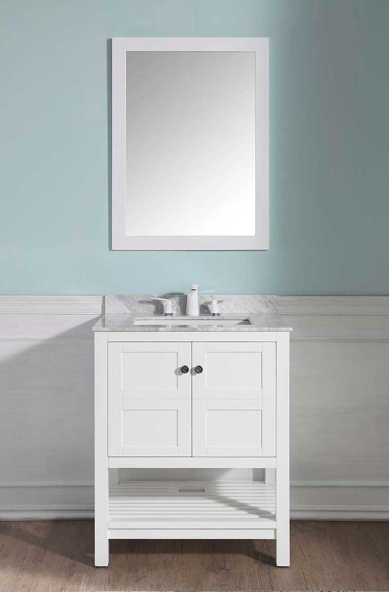 Anzzi Montaigne 30 in. W x 22 in. D Vanity in White with Marble Vanity Top in Carrara White with White Basin and Mirror 4