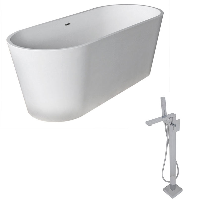 Anzzi Rossetto 5.6 ft. Man-Made Stone Freestanding Non-Whirlpool Bathtub in Matte White and Dawn Series Faucet in Chrome