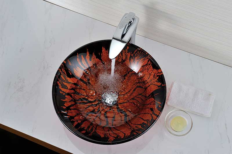Anzzi Ore Series Deco-Glass Vessel Sink in Lustrous Red and Black LS-AZ8109 4