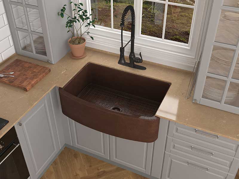 Anzzi Pieria Farmhouse Handmade Copper 33 in. 0-Hole Single Bowl Kitchen Sink in Hammered Antique Copper SK-006 3