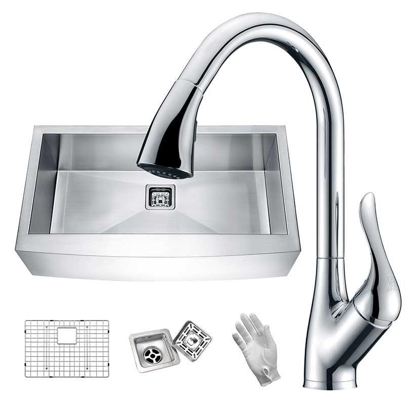 Anzzi Elysian Farmhouse 36 in. Single Bowl Kitchen Sink with Faucet in Polished Chrome KAZ36201AS-031