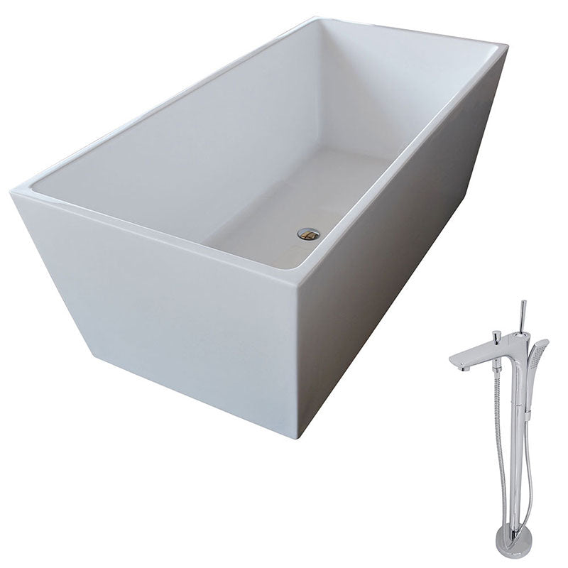 Anzzi Fjord 5.6 ft. Acrylic Freestanding Non-Whirlpool Bathtub in White and Kase Series Faucet in Chrome