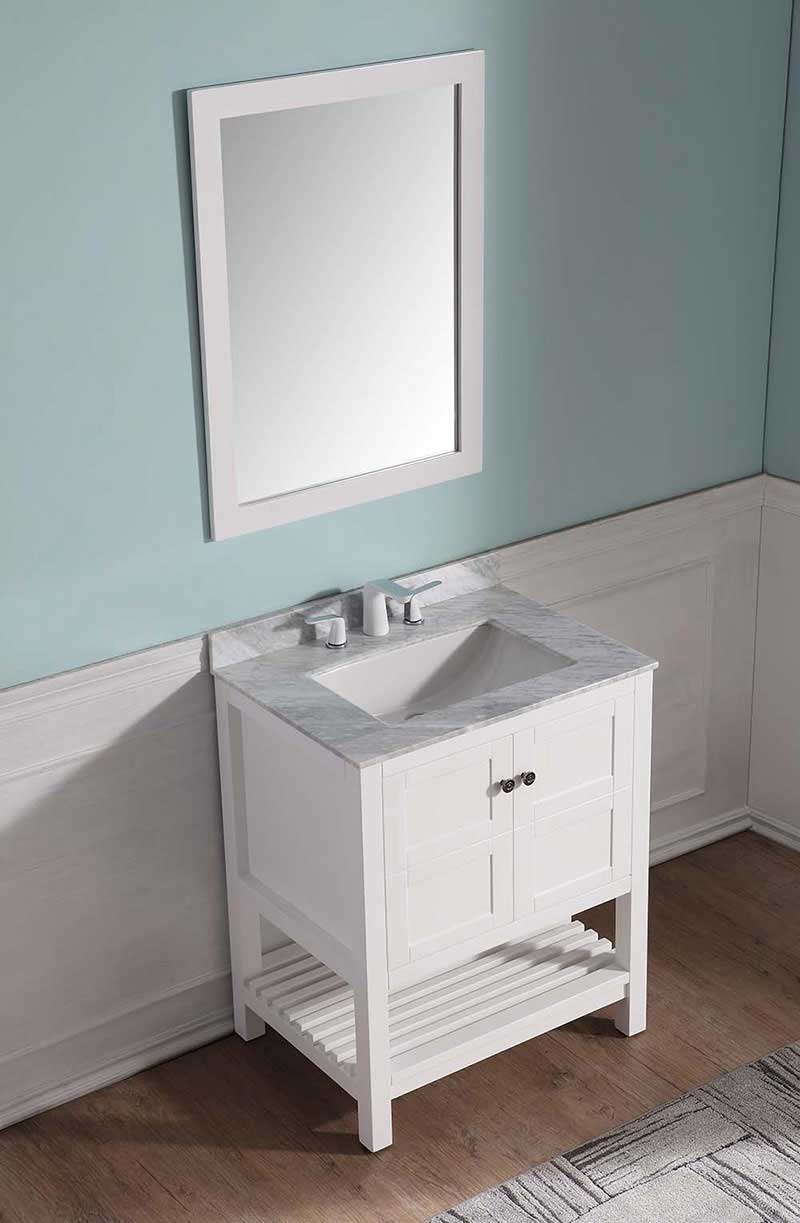 Anzzi Montaigne 30 in. W x 22 in. D Vanity in White with Marble Vanity Top in Carrara White with White Basin and Mirror 3