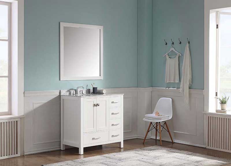 Anzzi Chateau 36 in. W x 22 in. D Vanity in White with Marble Vanity Top in Carrara White with White Basin and Mirror 2