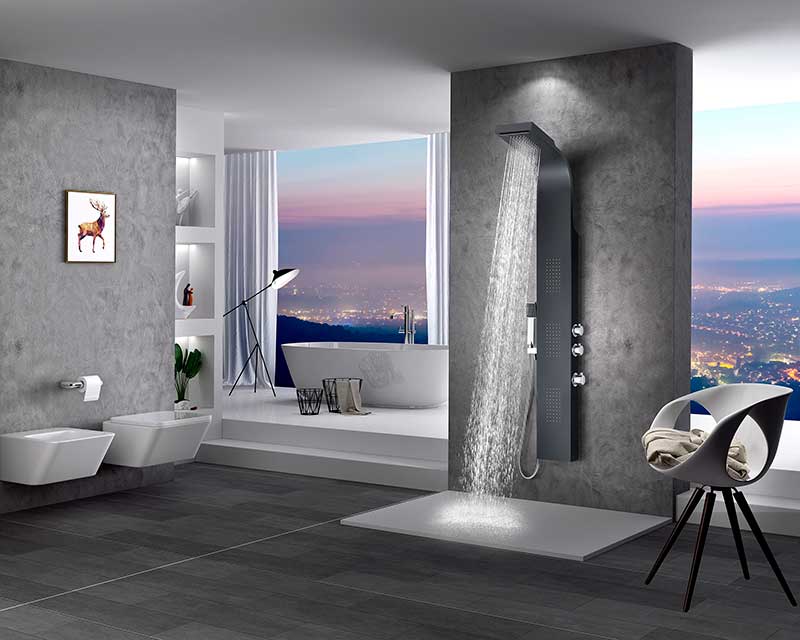 Anzzi Atoll Series 66 in. Full Body Shower Panel System with Heavy Rain Shower and Spray Wand in Black