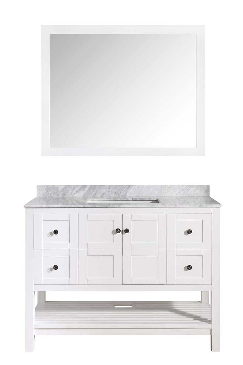 Anzzi Montaigne 48 in. W x 22 in. D Vanity in White with Marble Vanity Top in Carrara White with White Basin and Mirror 14