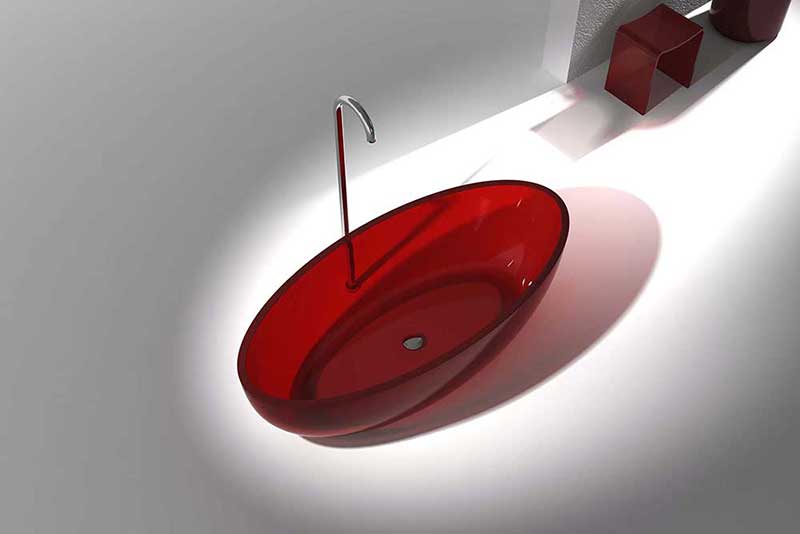 Opal 67 in. One Piece Anzzi Stone Freestanding Bathtub in Translucent Deep Red 4