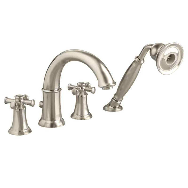 American Standard 7420.921.295 Portsmouth Deck-Mount Tub Filler with Personal Shower, Cross Handles in Satin Nickel