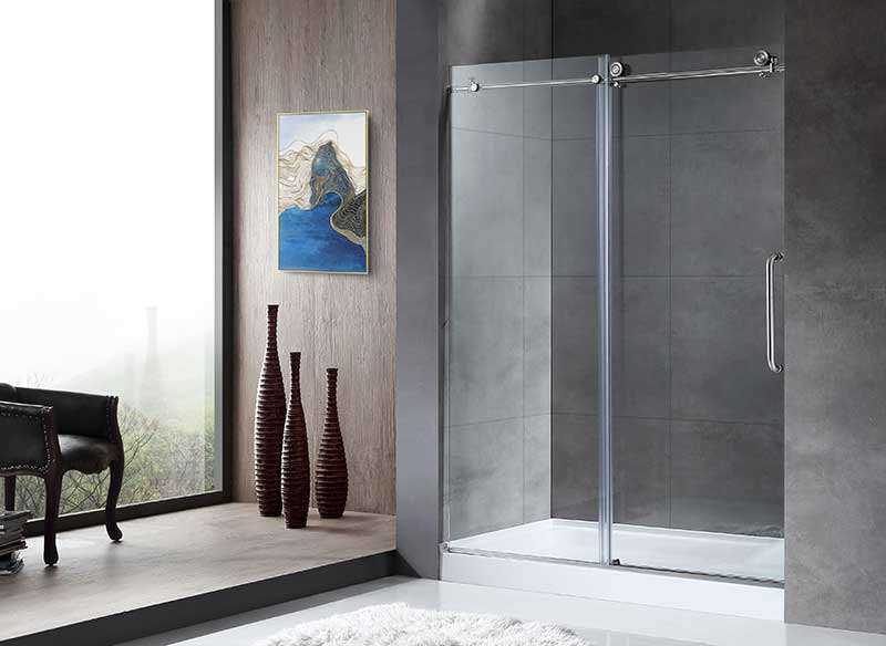 Anzzi Leon Series 48 in. by 76 in. Frameless Sliding Shower Door in Brushed Nickel with Handle SD-AZ8077-01BN 2