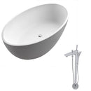 Anzzi Cestino 5.5 ft. Man-Made Stone Freestanding Non-Whirlpool Bathtub in Matte White and Kase Series Faucet in Chrome