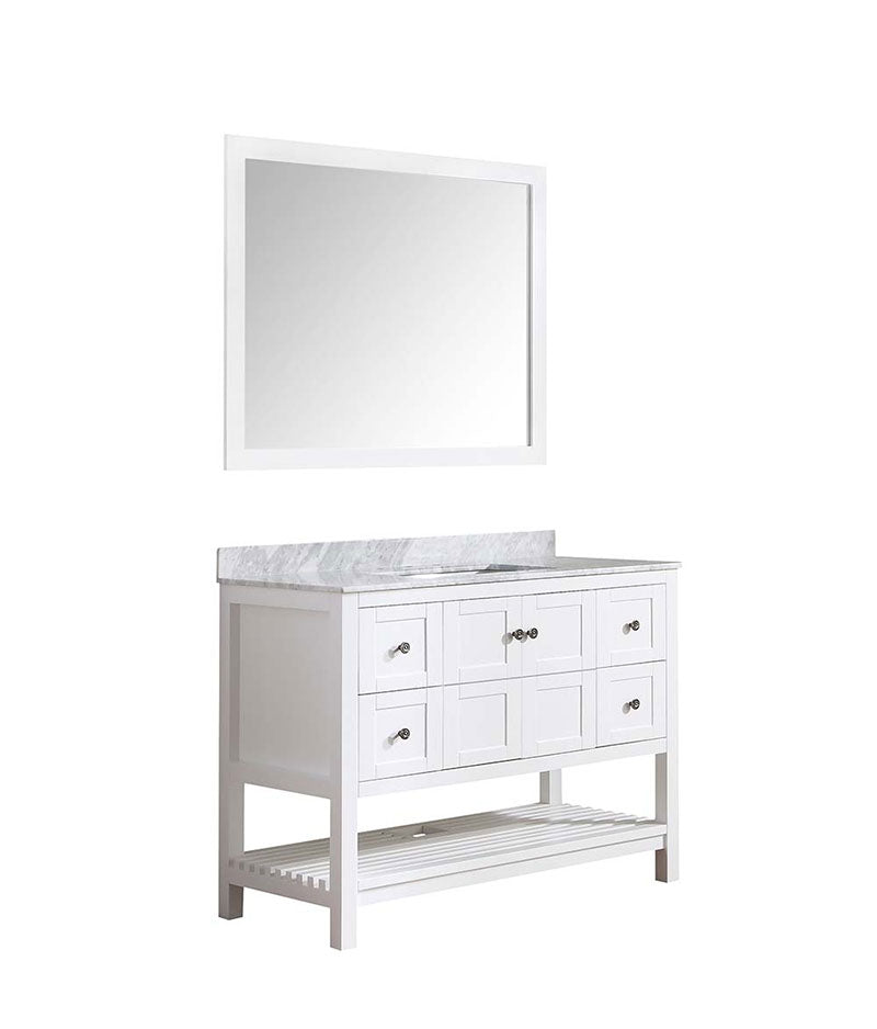 Anzzi Montaigne 48 in. W x 22 in. D Vanity in White with Marble Vanity Top in Carrara White with White Basin and Mirror 13