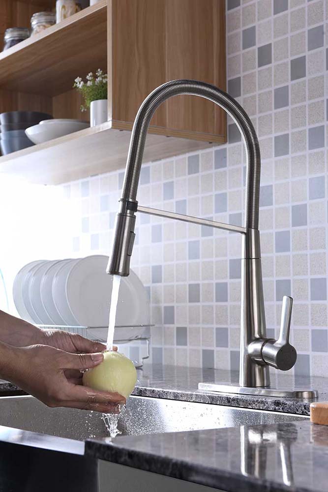 Anzzi Apollo Single Handle Pull-Down Sprayer Kitchen Faucet in Brushed Nickel KF-AZ188BN 5