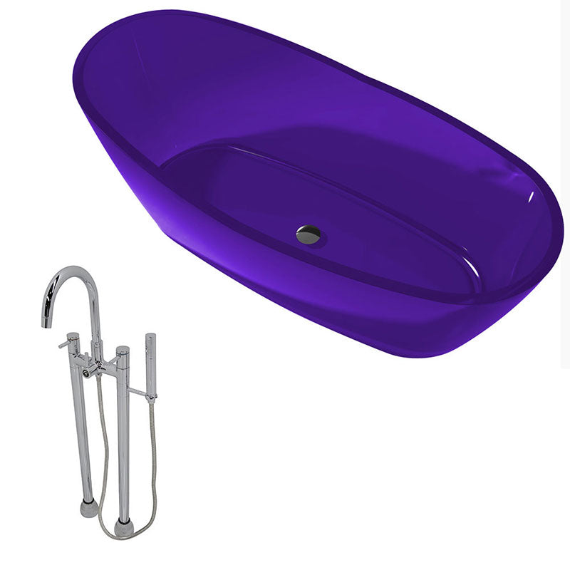 Anzzi Ember 5.4 ft. Man-Made Stone Center drain Freestanding Bathtub in Evening Violet with Sol Freestanding Faucet in Chrome