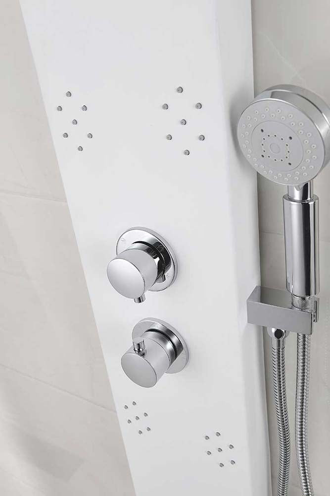Anzzi Swan 64 in. 6-Jetted Full Body Shower Panel with Heavy Rain Shower and Spray Wand in White SP-AZ033 13