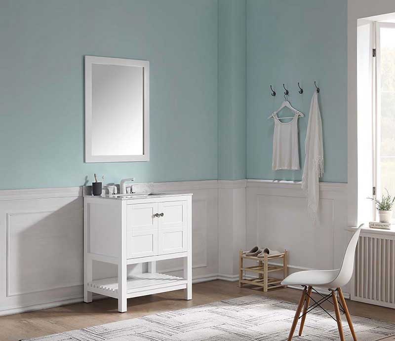 Anzzi Montaigne 30 in. W x 22 in. D Vanity in White with Marble Vanity Top in Carrara White with White Basin and Mirror 2